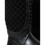 Dolce & Gabbana Elegant Quilted Lace-Up Rain Boots Dolce & Gabbana Black