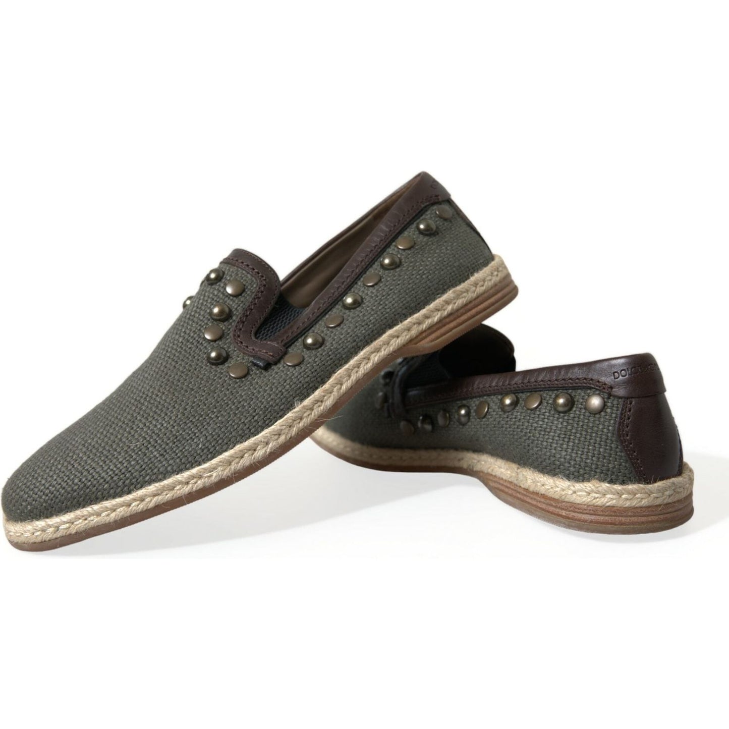 Dolce & Gabbana Gray Linen Leather Studded Loafers Shoes