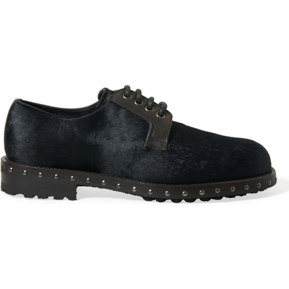 Dolce & Gabbana Black Stable Fur Derby SAN PIETRO Dress Shoes MV5533-42