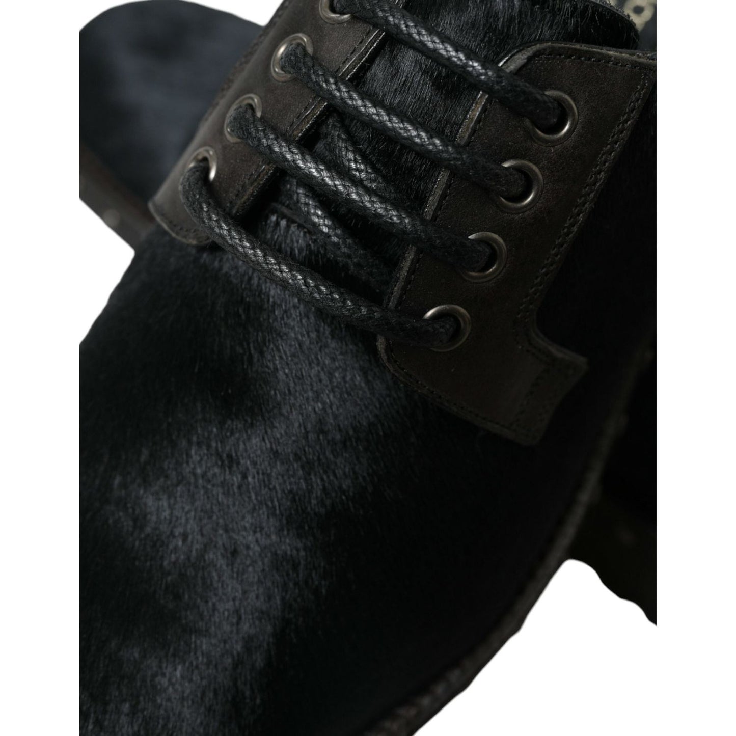 Dolce & Gabbana Black Stable Fur Derby SAN PIETRO Dress Shoes MV5533-42