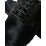 Dolce & Gabbana Black Stable Fur Derby SAN PIETRO Dress Shoes MV5533-42