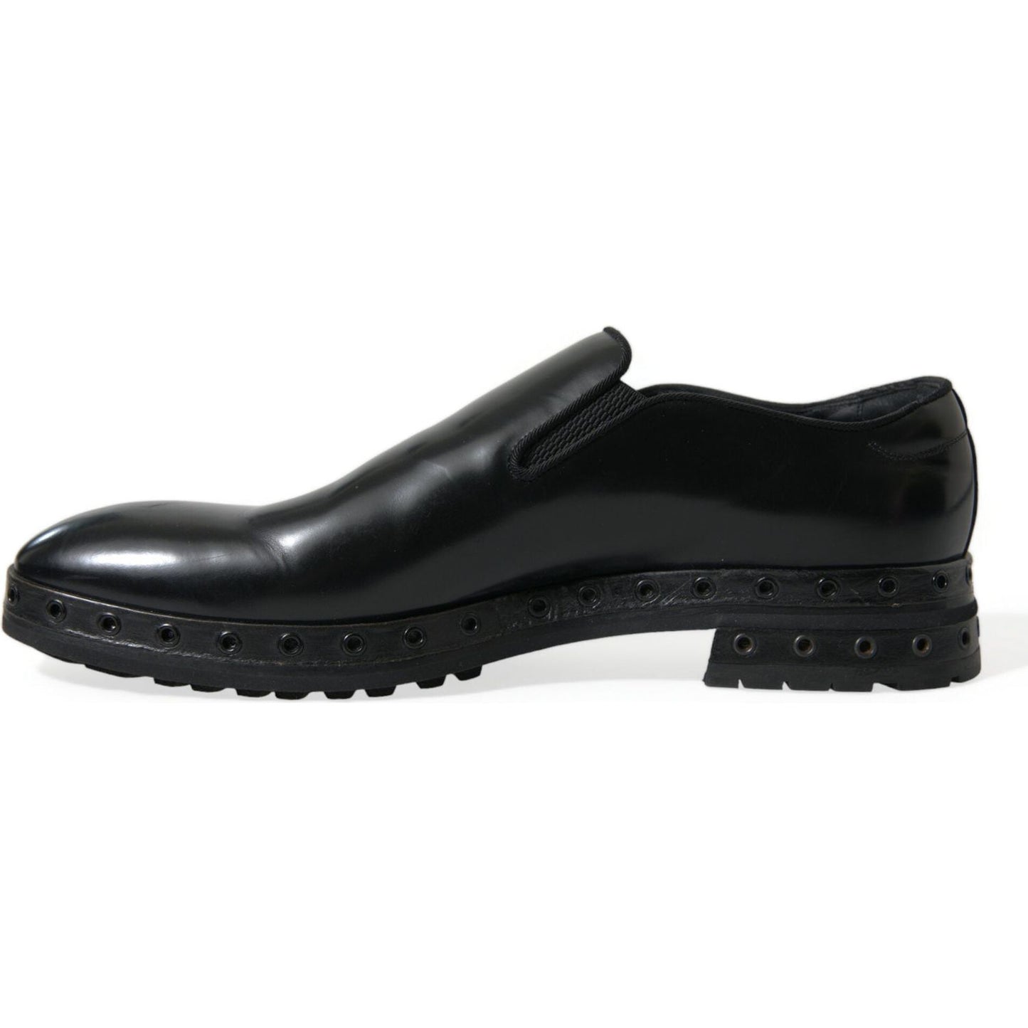 Dolce & Gabbana Black Leather Studded Loafers Dress Shoes MV5541-44
