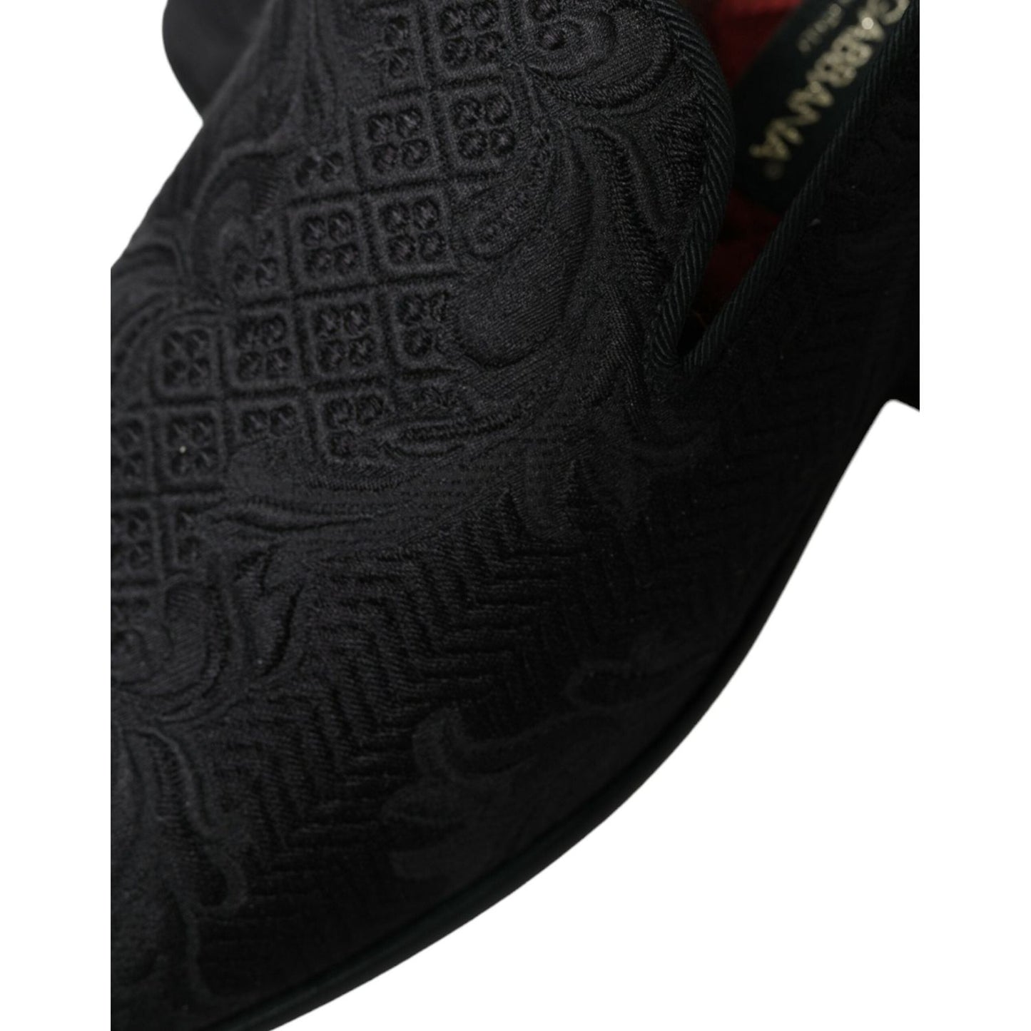 Dolce & Gabbana Black Brocade Men Slip On Loafer Dress Shoes MV5550-40.5