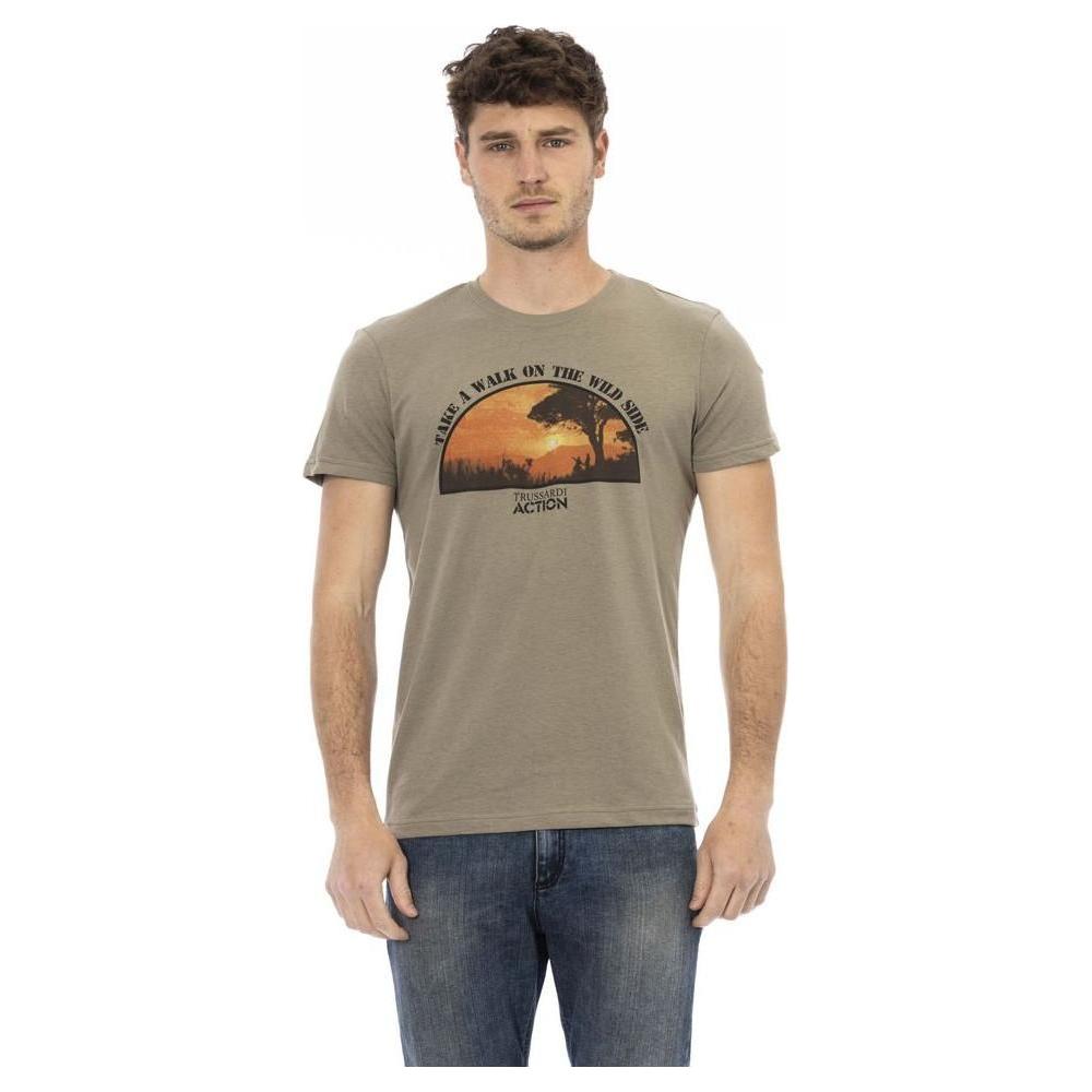 Trussardi Action Green Cotton Men T-Shirt Trussardi Action Rosy Brown