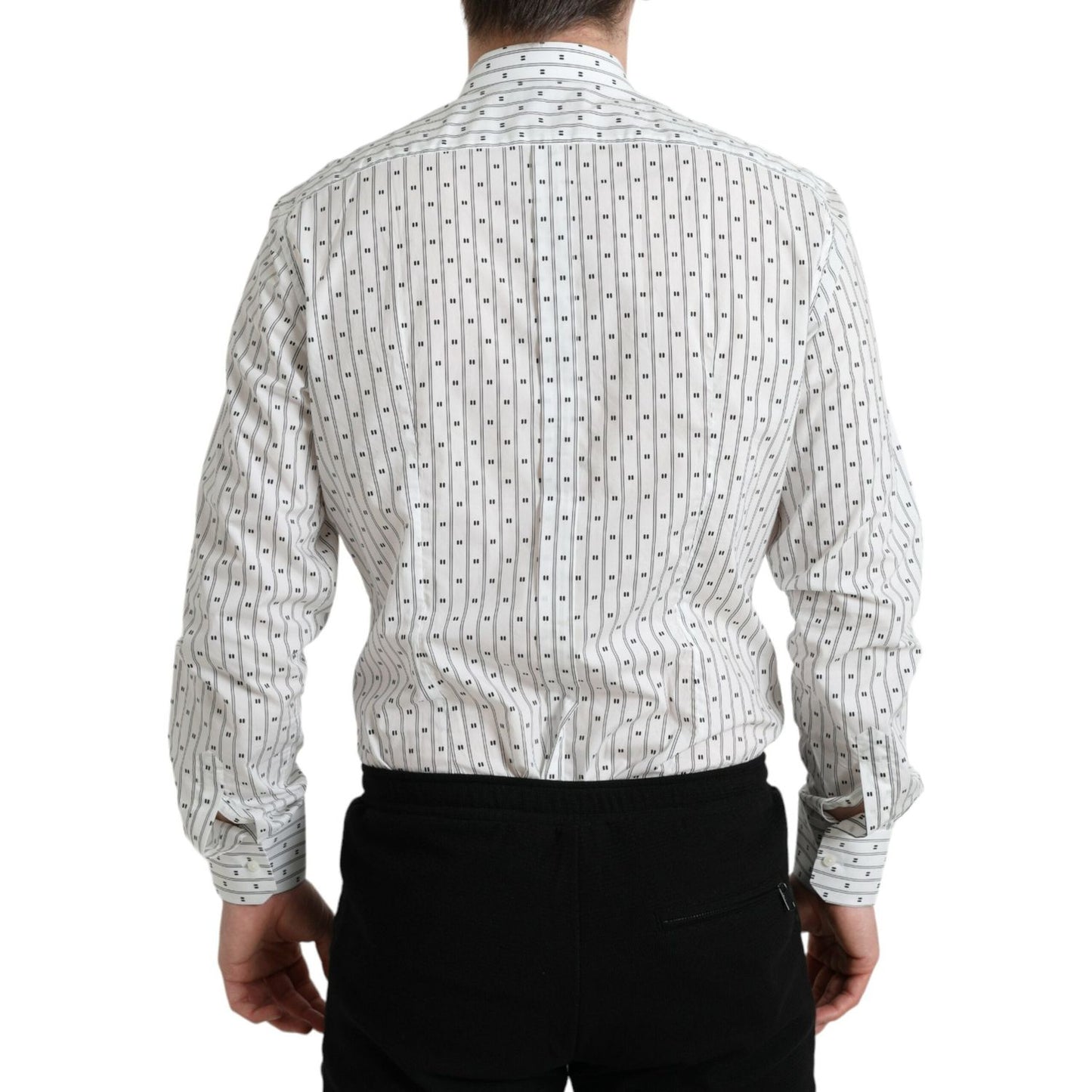 Dolce & Gabbana White Patterned Men GOLD Formal Dress Shirt