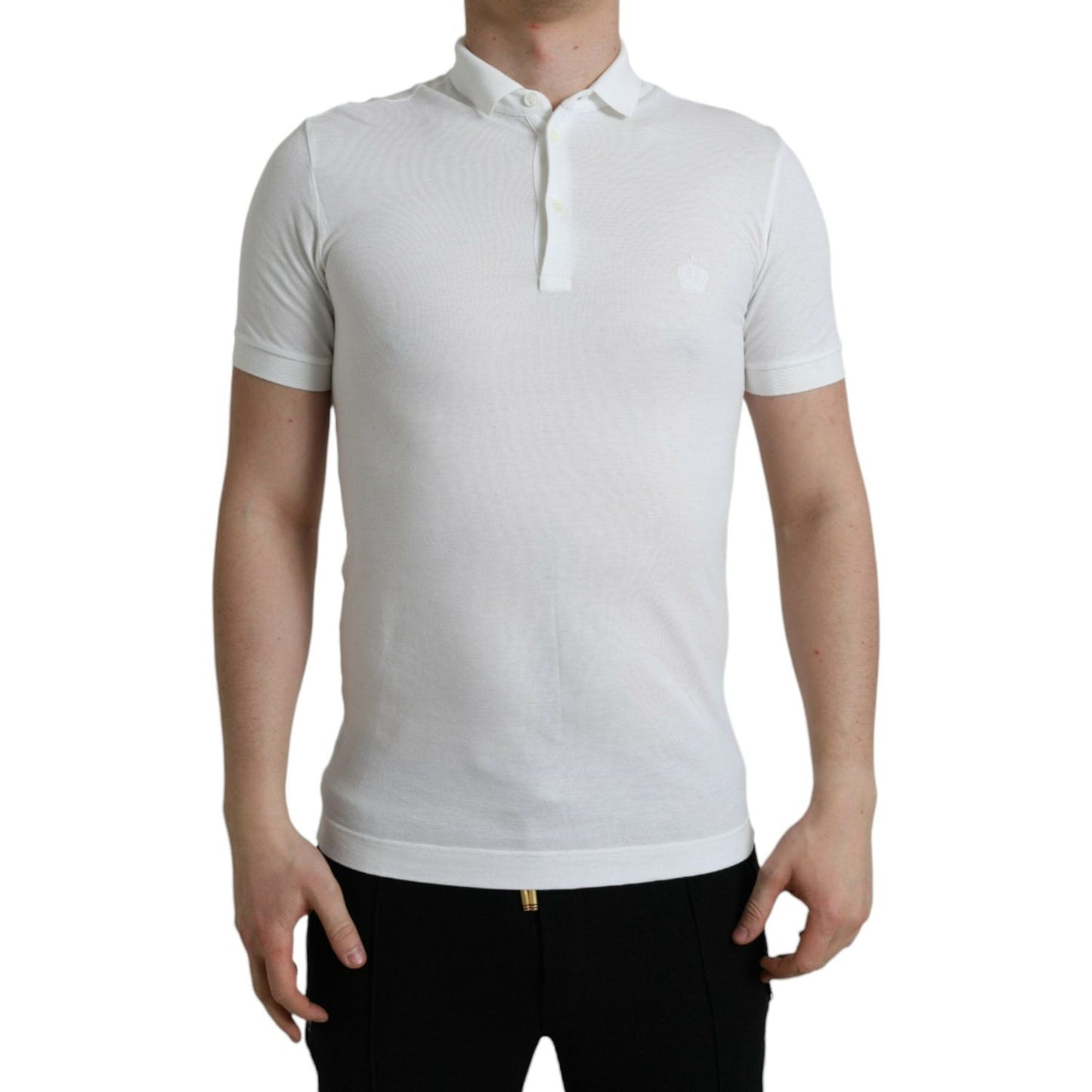 Dolce & Gabbana Crown Embroidered White Cotton Polo Dolce & Gabbana Gray