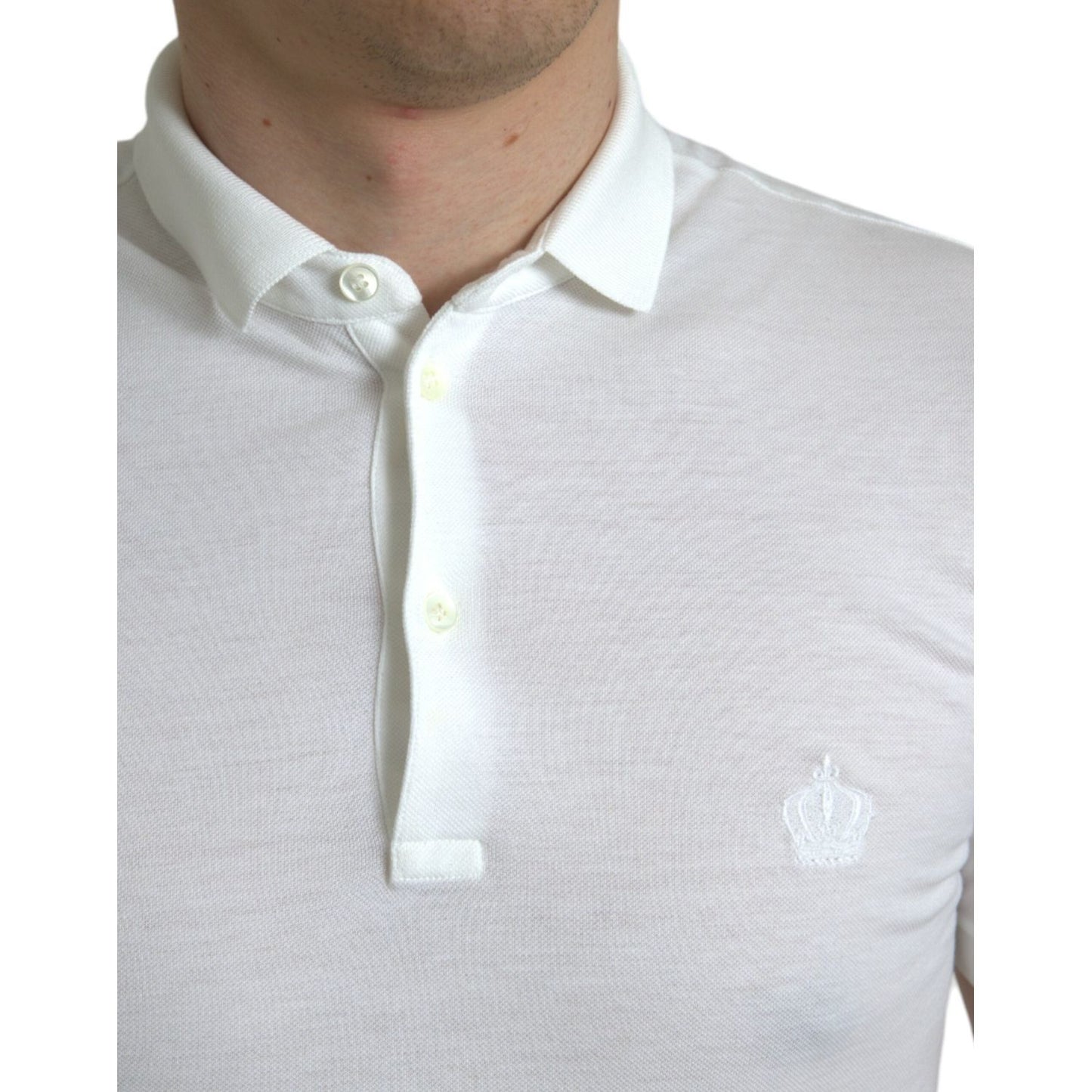 Dolce & Gabbana Crown Embroidered White Cotton Polo Dolce & Gabbana Light Gray