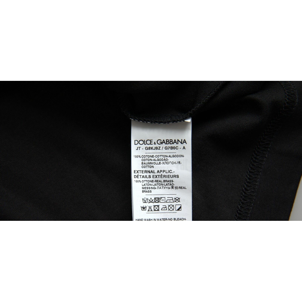 Dolce & Gabbana Elegant Black Cotton Crewneck Tee with Dog Tag Detail Dolce & Gabbana Black