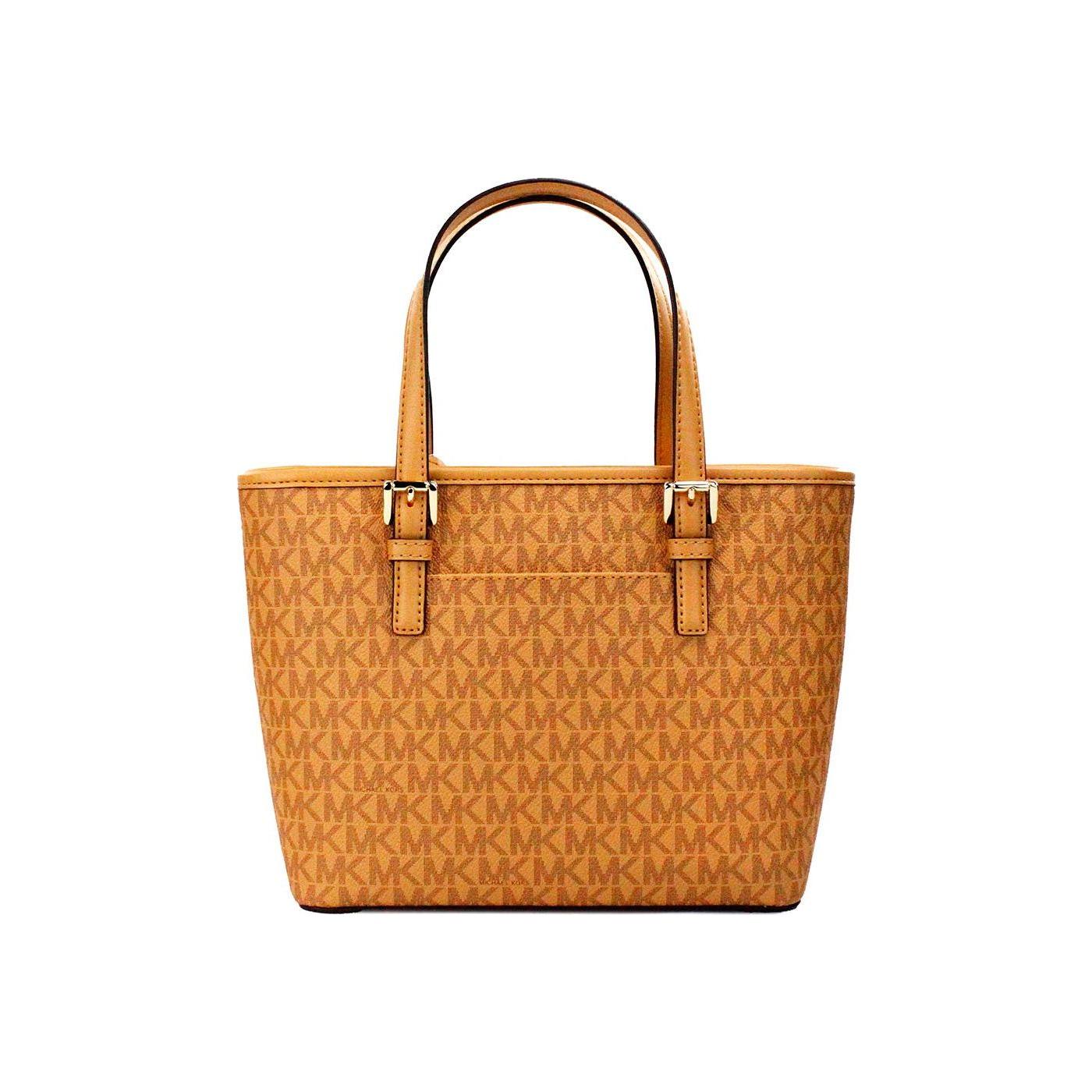Michael Kors Jet Set Cider PVC Leather XS Carryall Top Zip Tote Bag Purse Michael Kors Chocolate