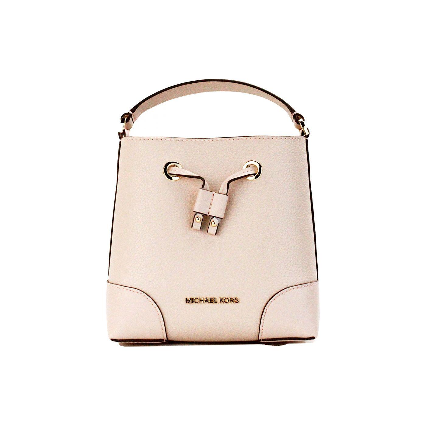 Michael Kors Mercer Small Powder Blush Pebble Leather Bucket Crossbody Bag Purse Michael Kors Light Gray