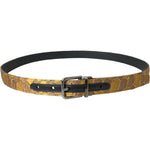 Dolce & Gabbana Gold Leather Jacquard Silver Metal Buckle Belt BEL9101-90