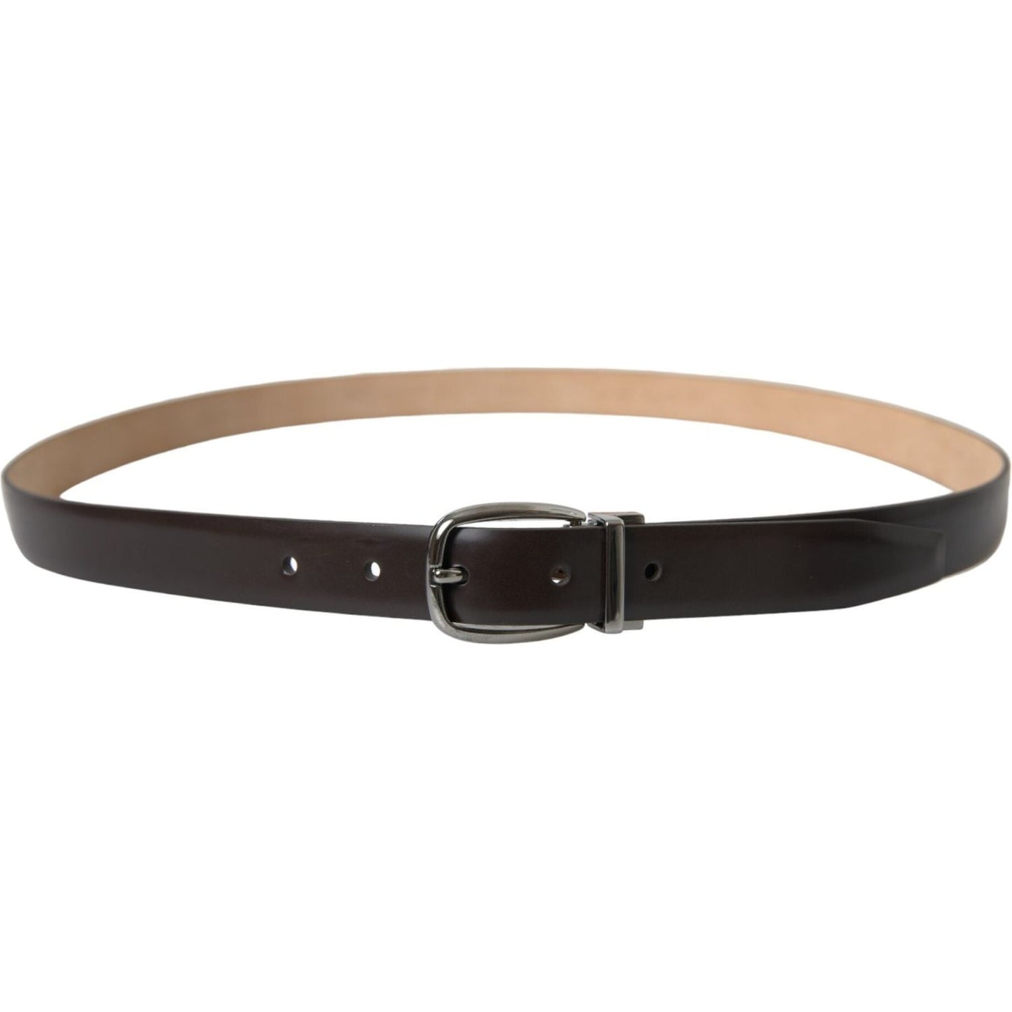 Dolce & Gabbana Dark Brown Leather Silver Metal Buckle Belt BEL9123-110