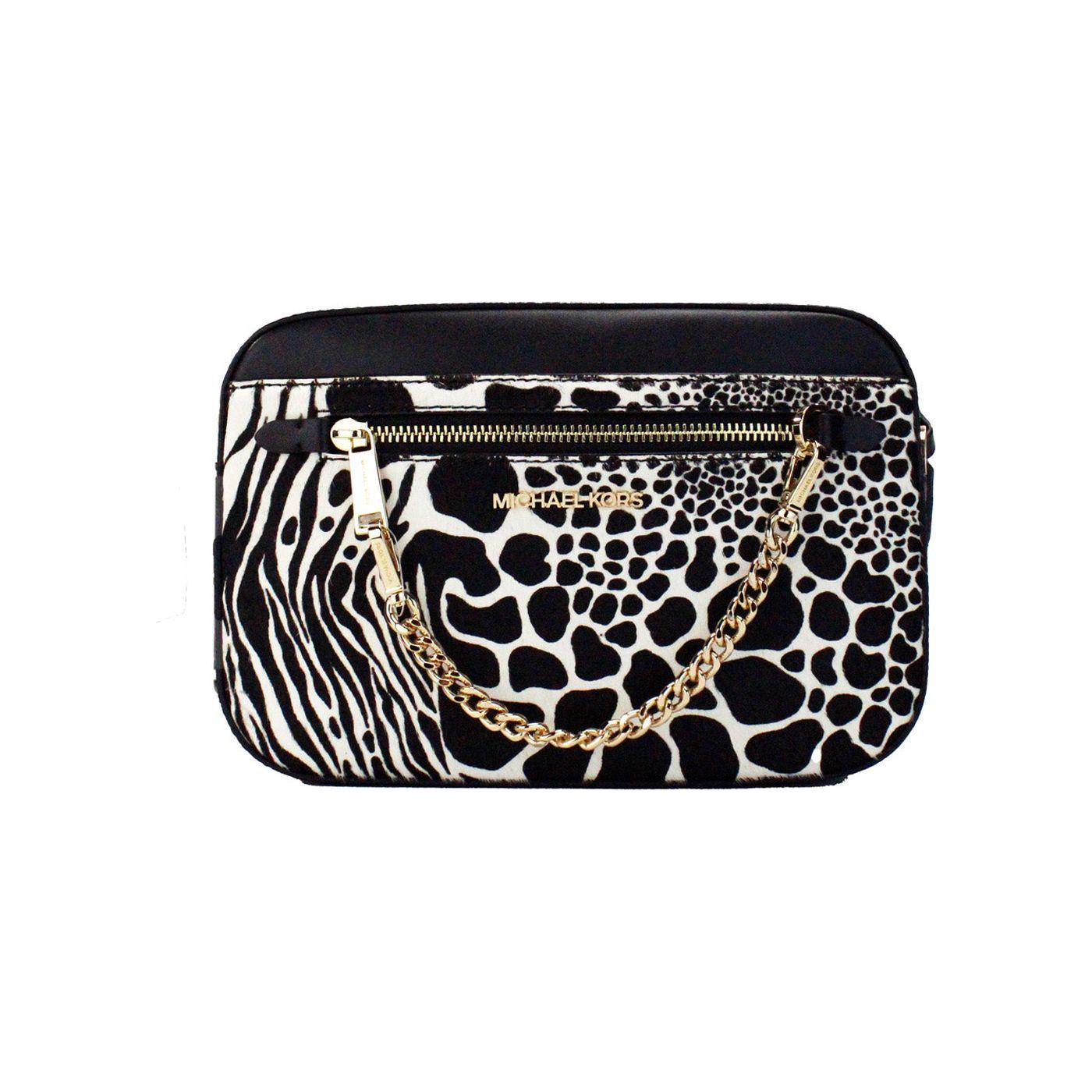 Michael Kors Jet Set Large East West Black Haircalf Zip Chain Crossbody Bag Michael Kors Black