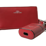 Dolce & Gabbana Red Leather Silver Metal Logo Strap Pouch Airpods Case SMY101285