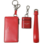 Dolce & Gabbana Red Leather Silver Metal Logo Strap Pouch Airpods Case SMY101285