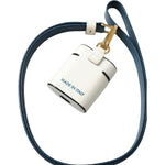 Dolce & Gabbana White Blue Calf Leather Logo Print Strap Airpods Case SMY101238