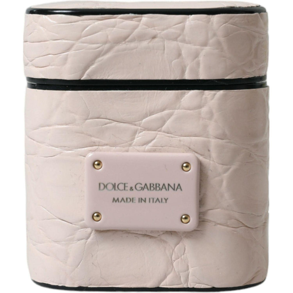 Dolce & Gabbana Light Pink Calf Leather Metal Logo Plaque Airpods Case SMY101336