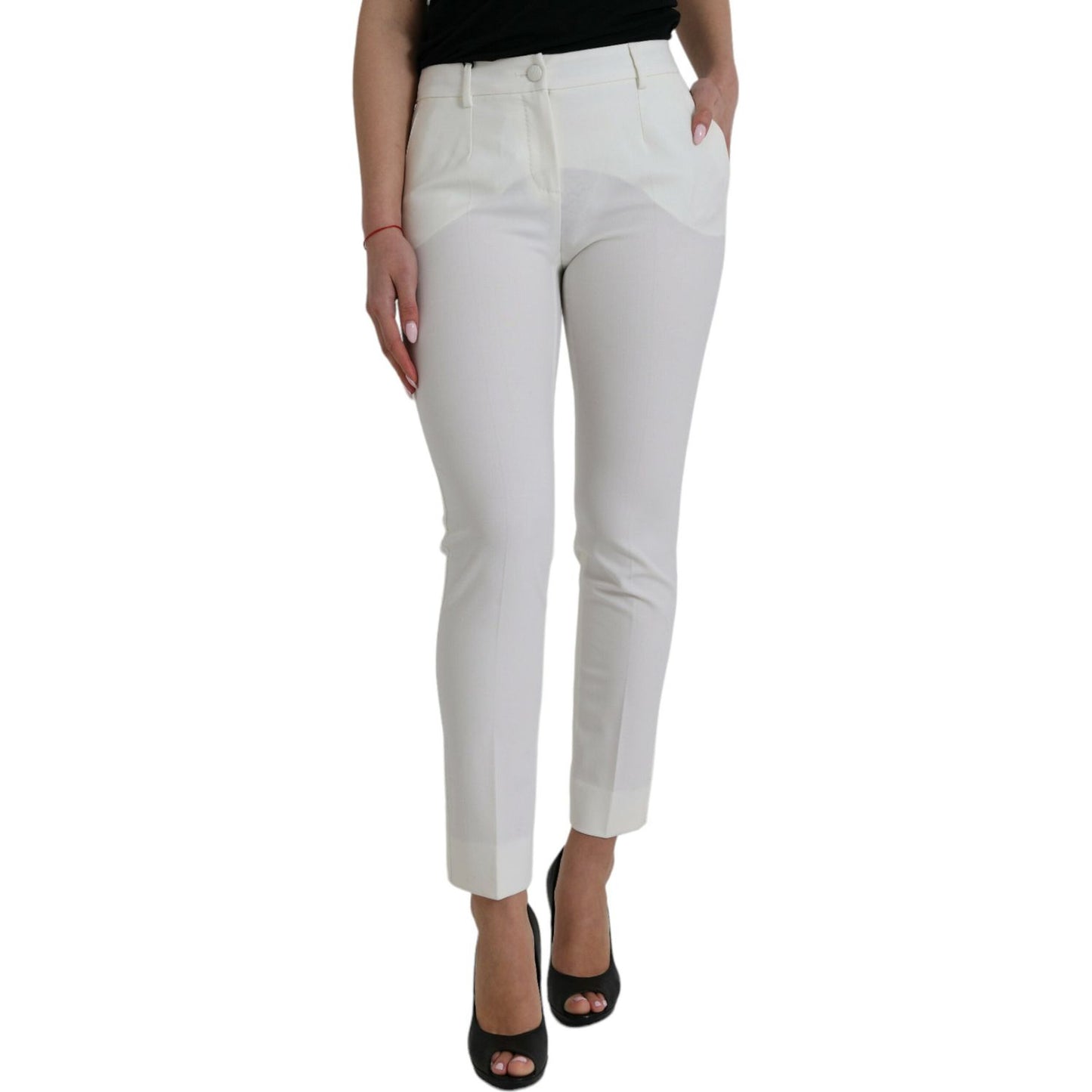 Dolce & Gabbana White Wool Mid Waist Tapered Pants PAN75093-38