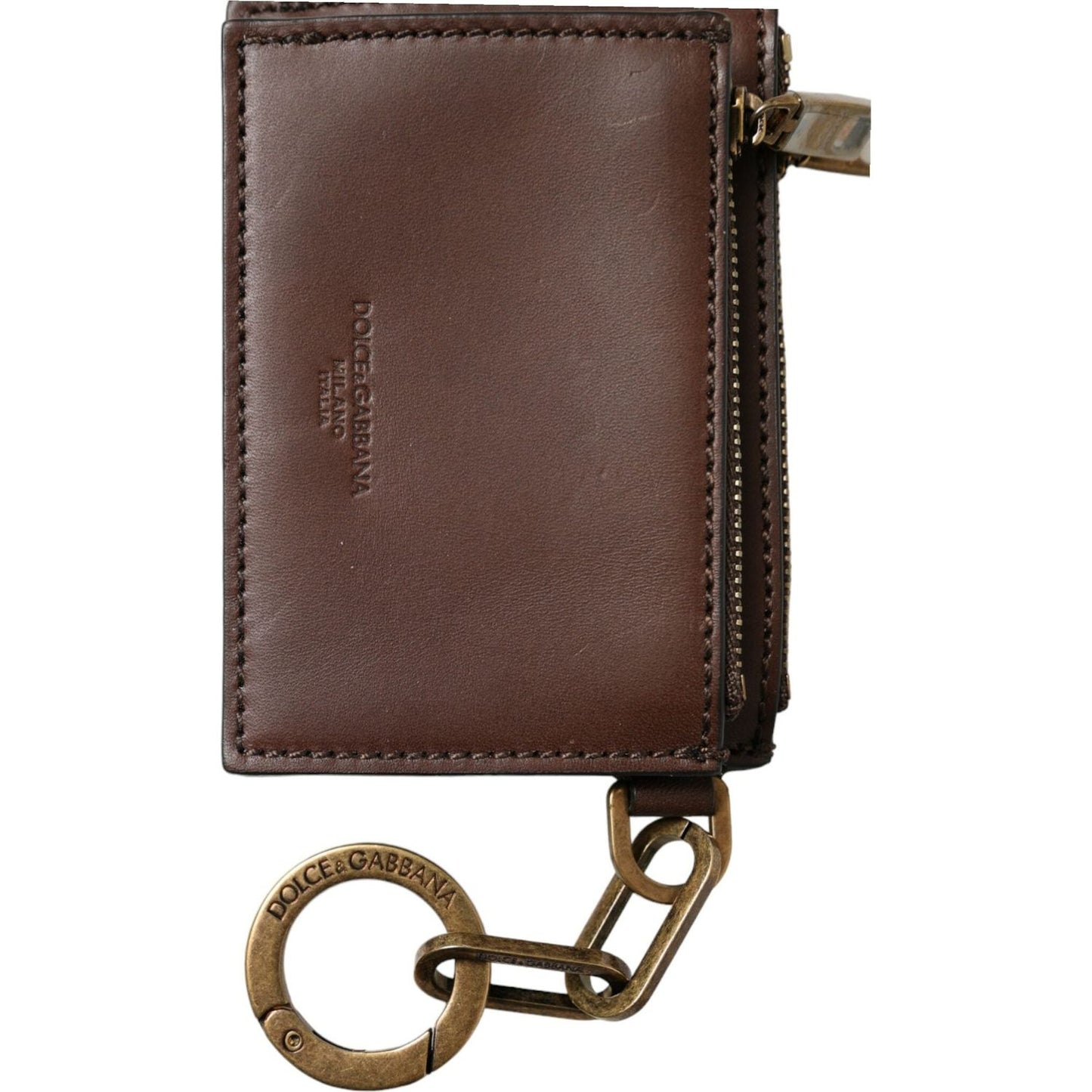 Dolce & Gabbana Brown Leather Zip Logo Keyring Coin Purse Keyring Wallet Dolce & Gabbana Dark Olive Green