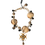 Dolce & Gabbana Gold Black Crystals Lapin Fur Filigree Chocker Necklace SMY101403