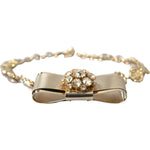 Dolce & Gabbana Gold Brass Clear Crystal Bow Chain Choker Necklace SMY101404