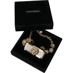 Dolce & Gabbana Gold Brass Clear Crystal Bow Chain Choker Necklace SMY101404