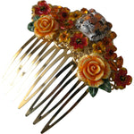 Dolce & Gabbana Gold Brass Crystal Leopard Floral Hair Comb SMY101380