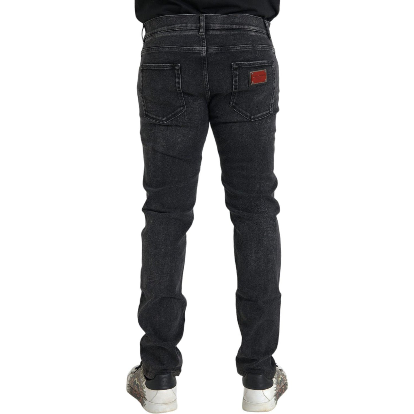 Dolce & Gabbana Gray Cotton Stretch Skinny Denim Logo Jeans Dolce & Gabbana Dark Slate Gray