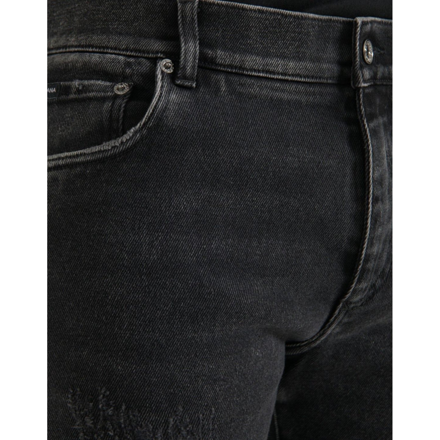Dolce & Gabbana Gray Cotton Stretch Skinny Denim Logo Jeans Dolce & Gabbana Black