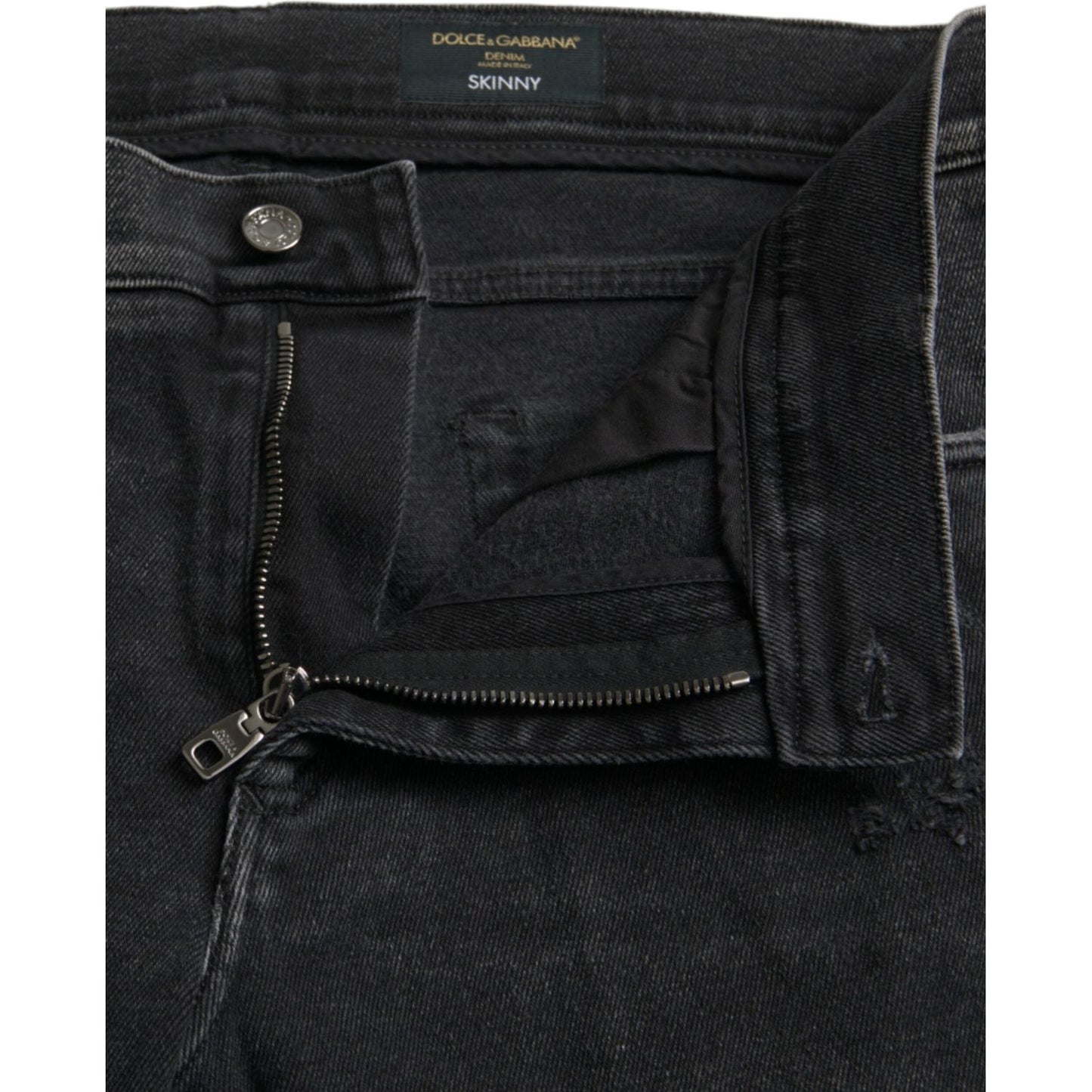 Dolce & Gabbana Gray Cotton Stretch Skinny Denim Logo Jeans Dolce & Gabbana Black