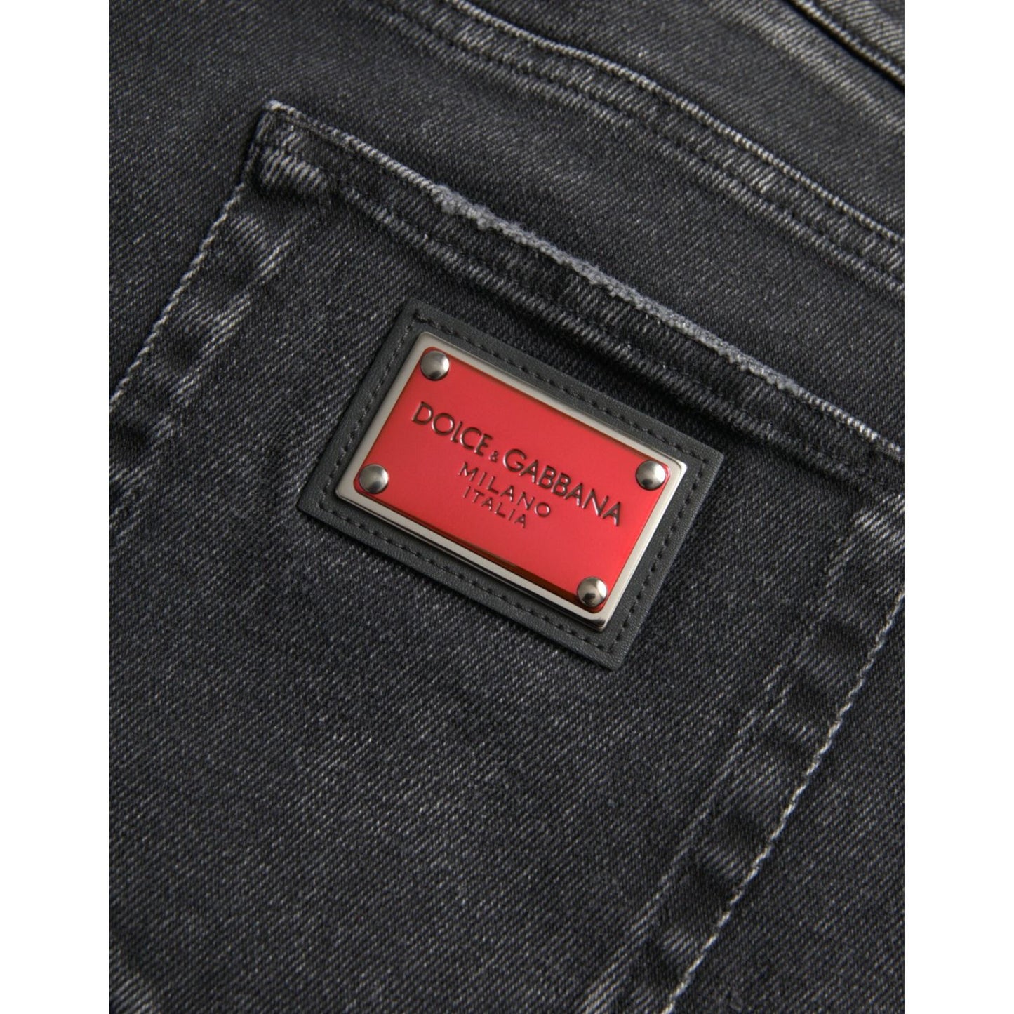Dolce & Gabbana Gray Cotton Stretch Skinny Denim Logo Jeans Dolce & Gabbana Dark Slate Gray