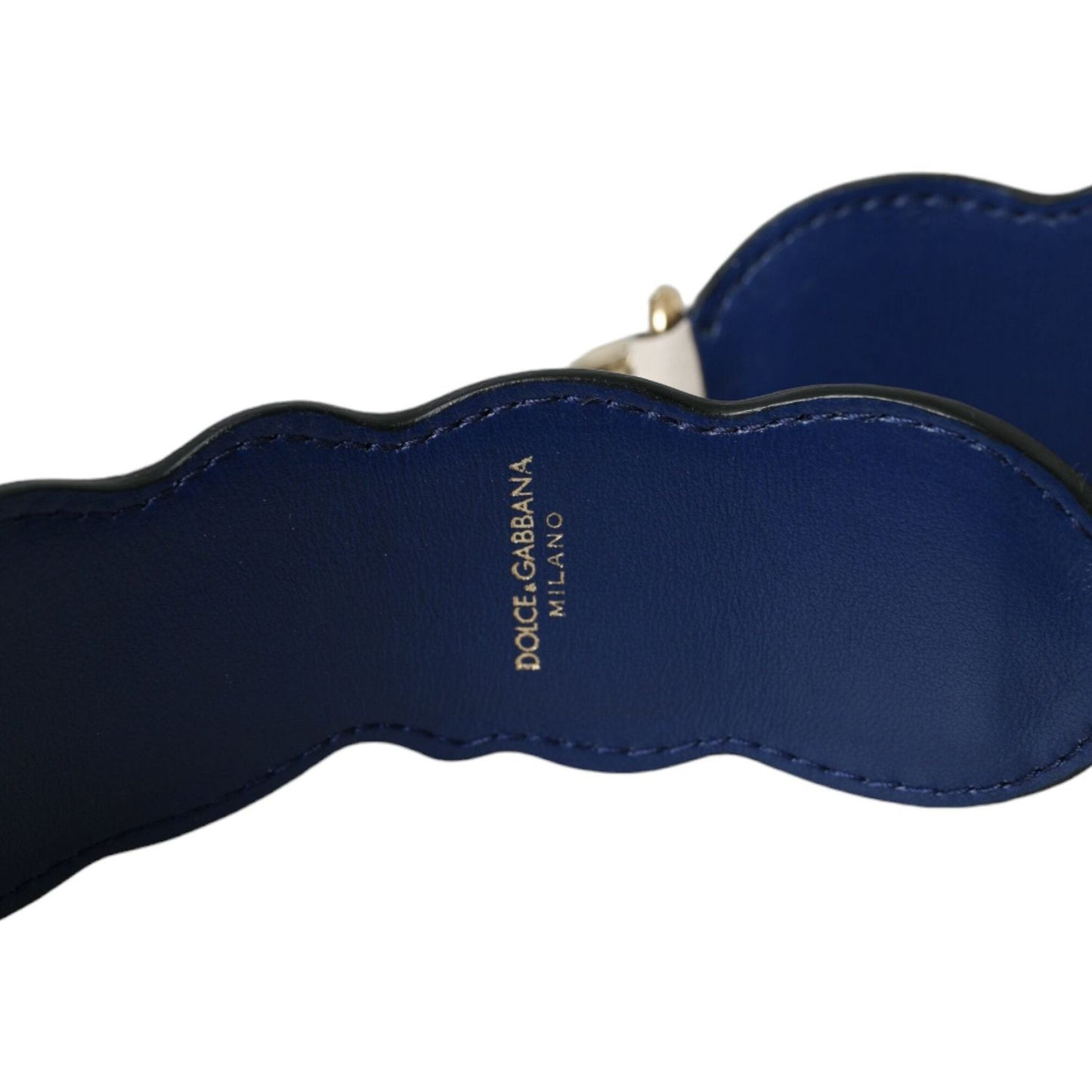 Dolce & Gabbana White Leather Handbag Belt Accessory Shoulder Strap Dolce & Gabbana Midnight Blue