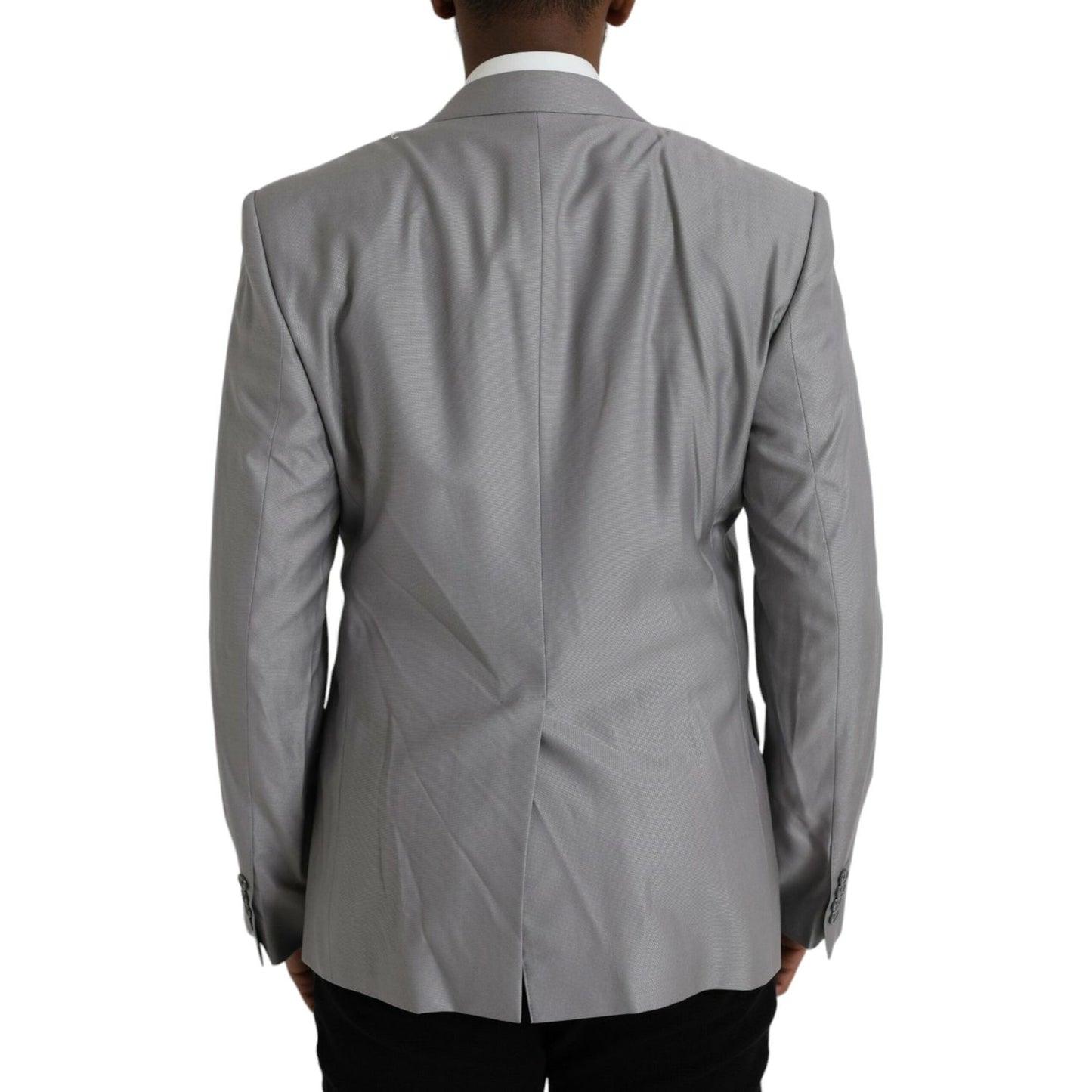 Dolce & Gabbana Gray Wool Peak Single Breasted Coat Blazer