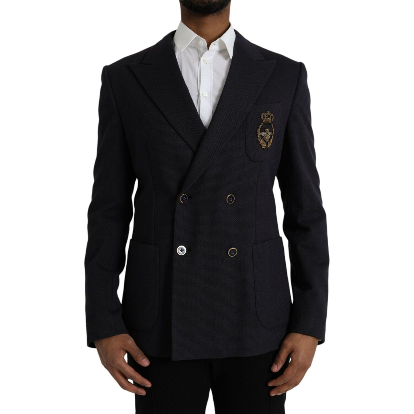 Dolce & Gabbana Dark Blue Crown Bee Double Breasted Blazer Dolce & Gabbana Black