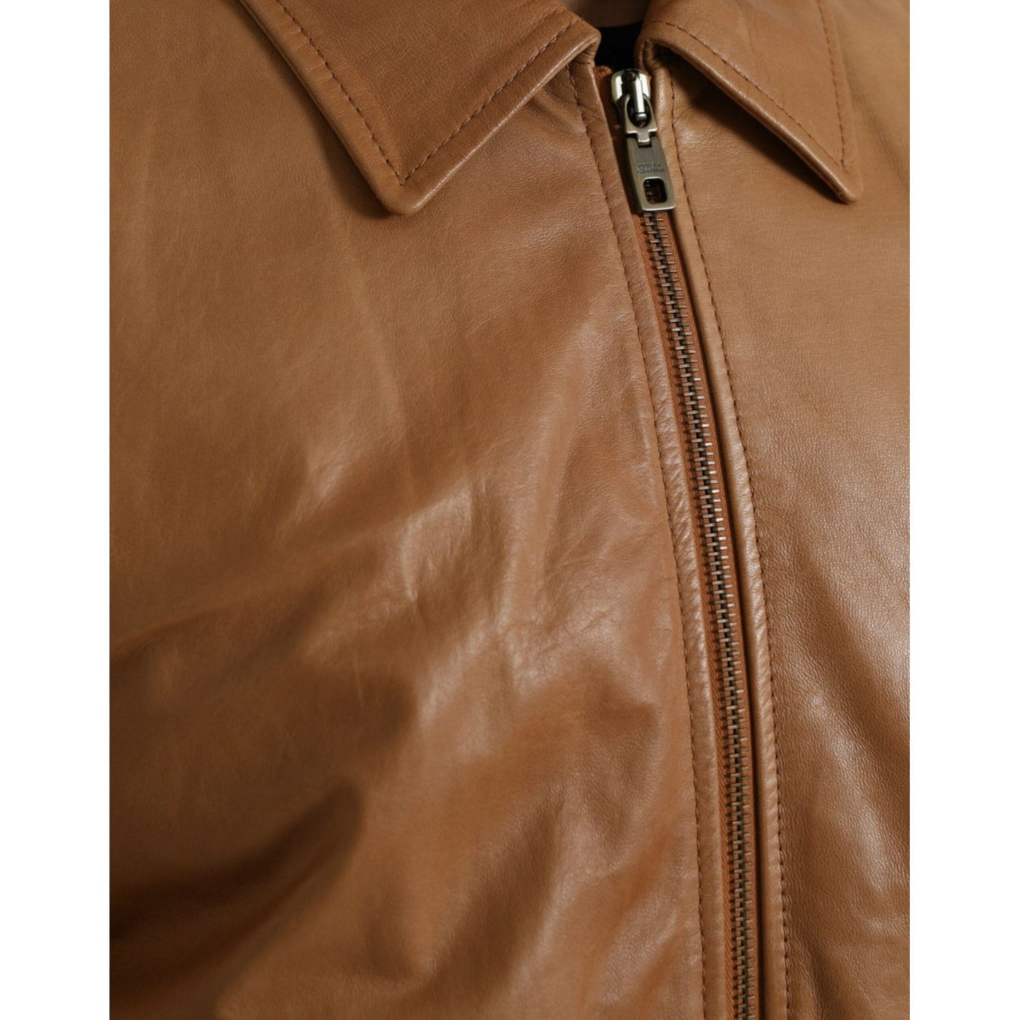 Dolce & Gabbana Brown Lamb Leather Full Zip Blouson Jacket Dolce & Gabbana Sienna