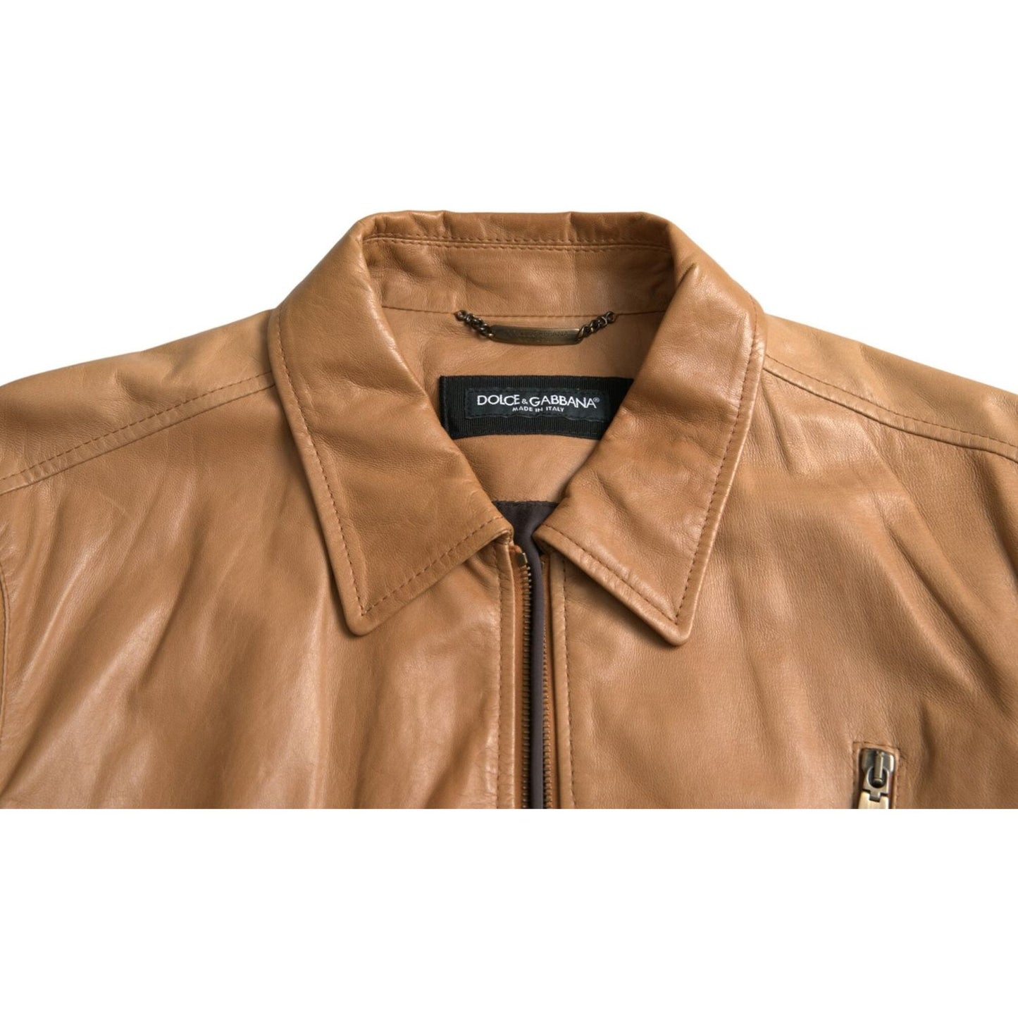 Dolce & Gabbana Brown Lamb Leather Full Zip Blouson Jacket Dolce & Gabbana Sienna