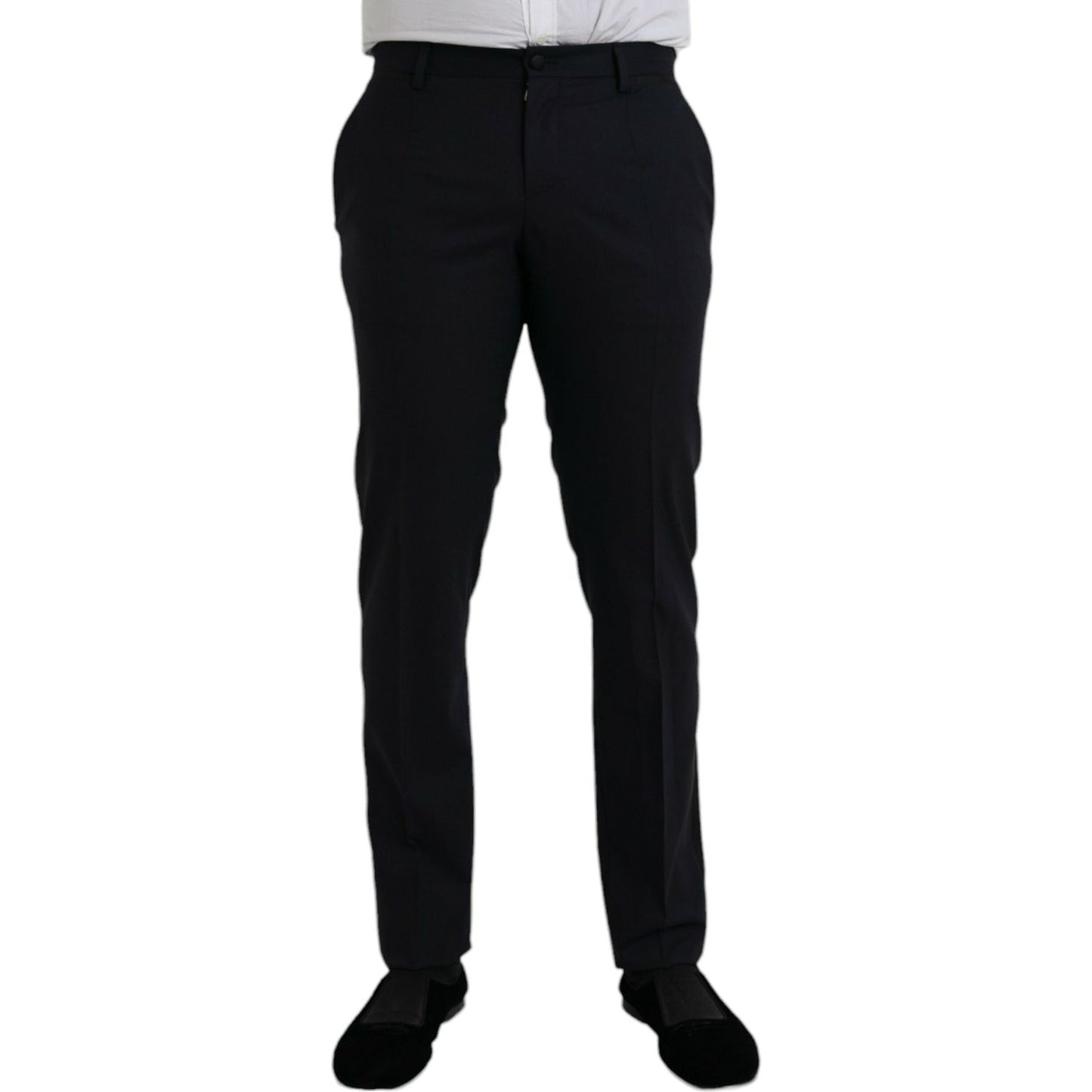 Dolce & Gabbana Dark Blue Wool Slim Fit Formal Pants Dolce & Gabbana Black