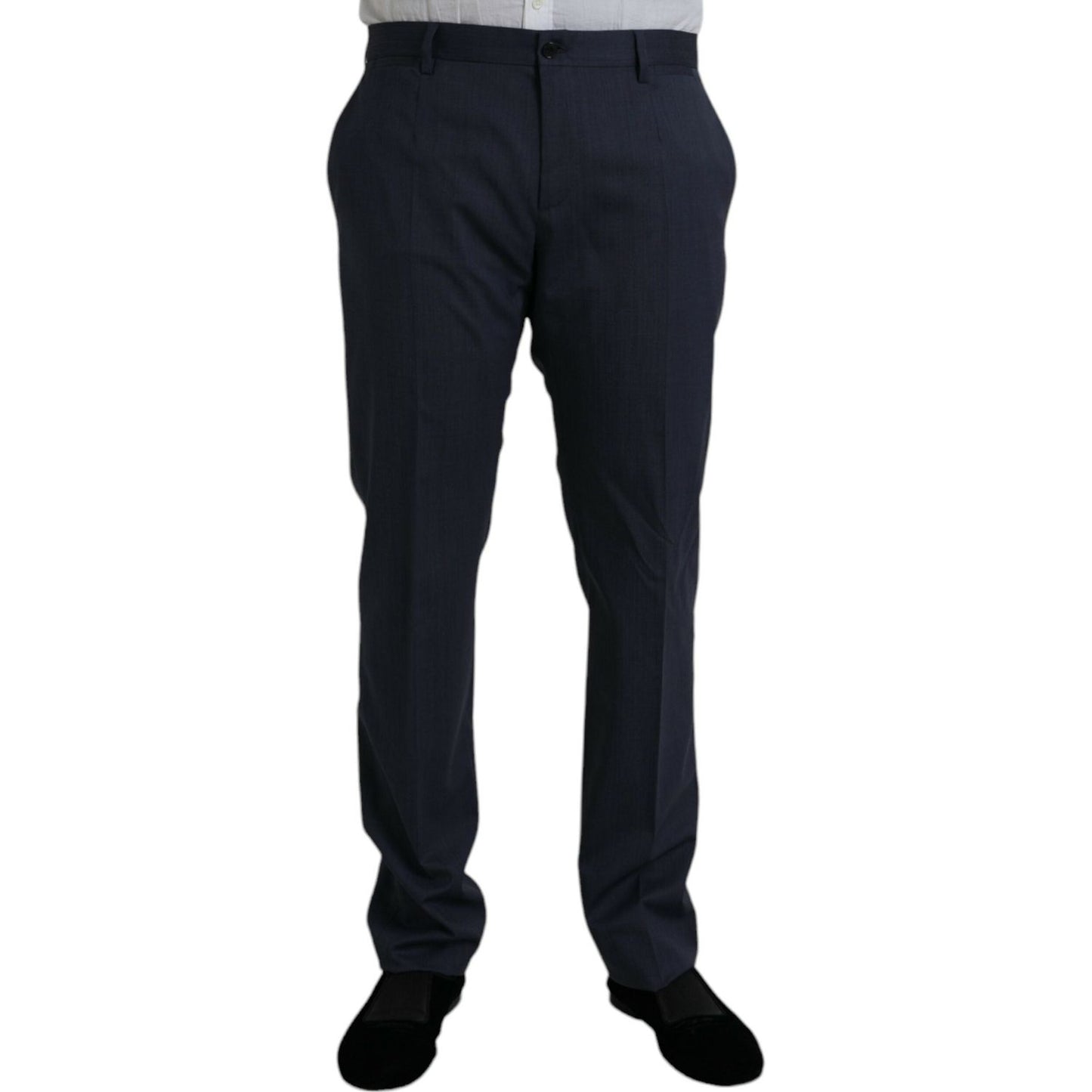Dolce & Gabbana Blue Wool Slim Fit Dress Formal Pants Dolce & Gabbana Black