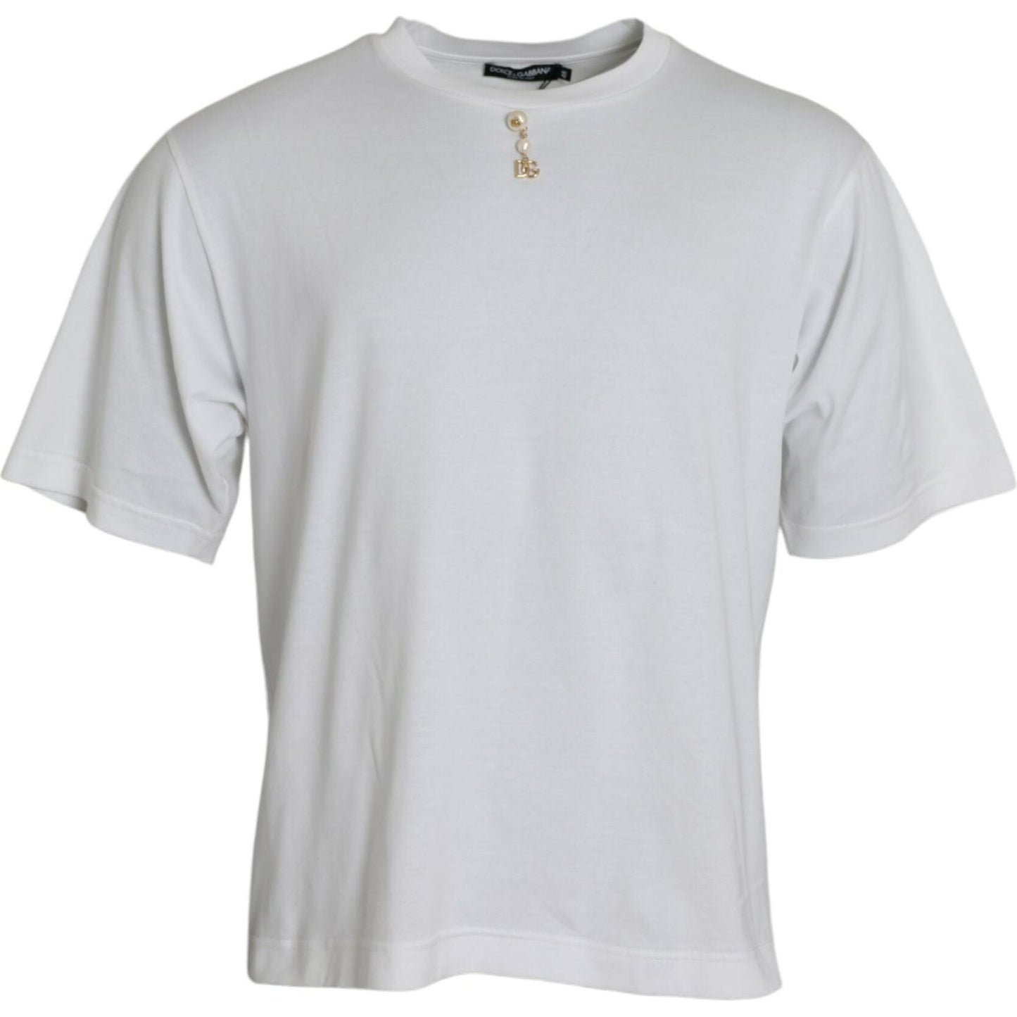 Dolce & Gabbana White Embellished Cotton Crew Neck T-shirt Dolce & Gabbana Light Gray