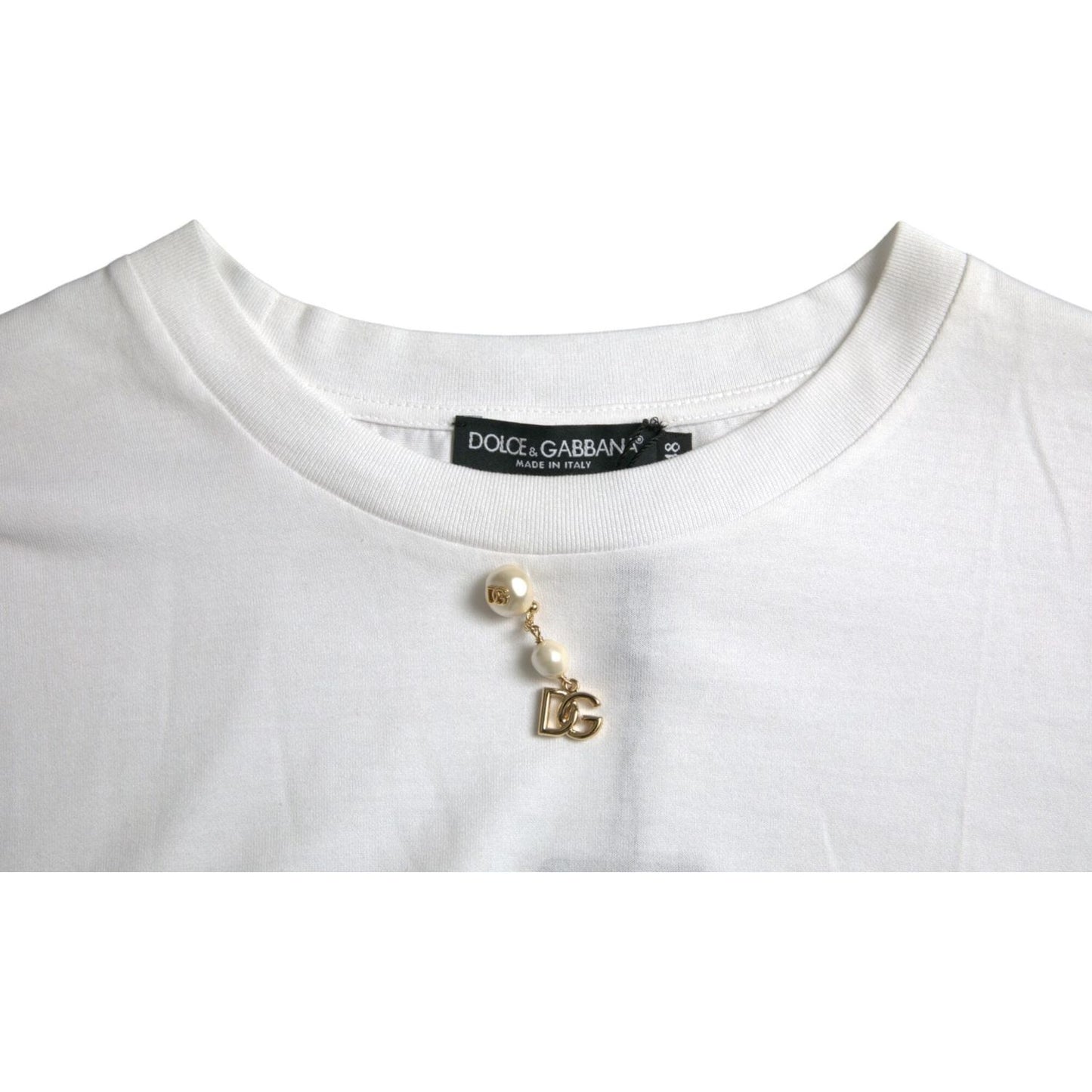 Dolce & Gabbana White Embellished Cotton Crew Neck T-shirt Dolce & Gabbana Light Gray