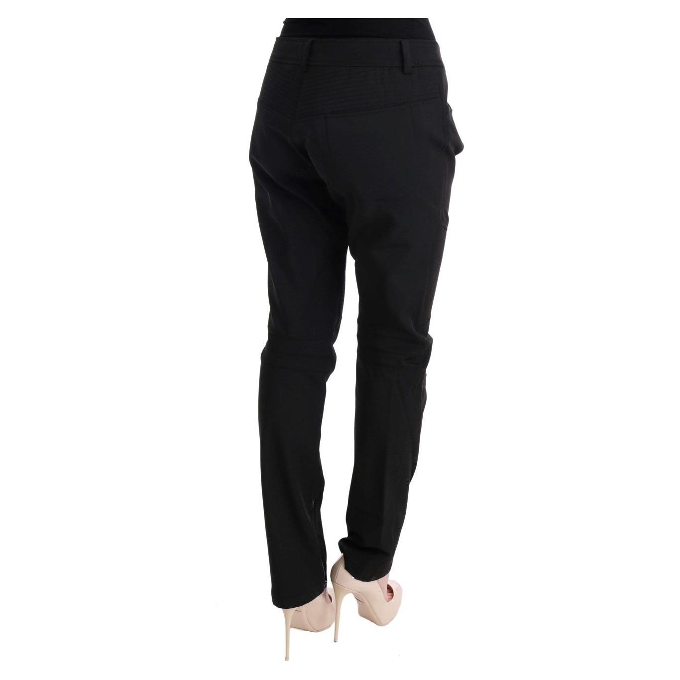 Ermanno Scervino Black Cotton Slim Fit Casual Pants SIG30313-1