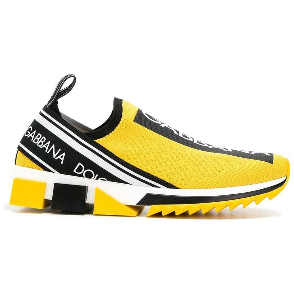 Dolce & Gabbana vibrant yellow stretch sneakers with logo print, featuring a durable rubber sole for style and comfort.