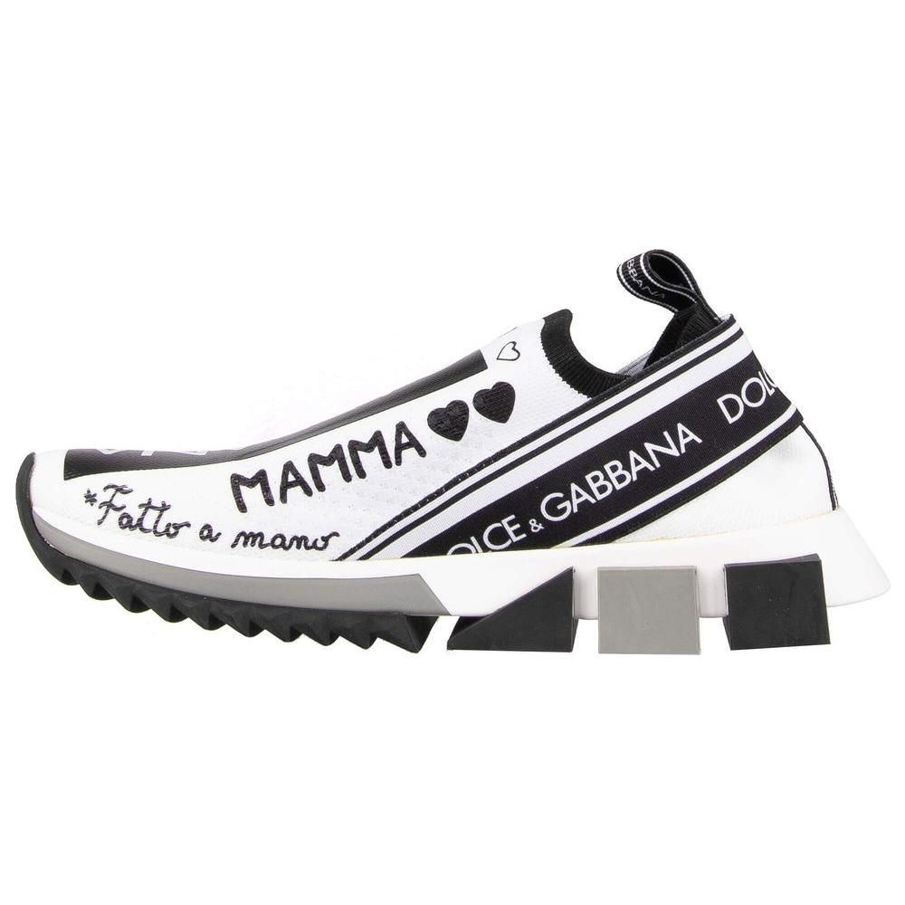 Dolce & Gabbana monochrome printed stretch sneakers with script detailing and square-cut sole; luxury Italian footwear