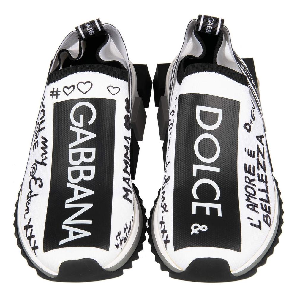 Dolce & Gabbana monochrome stretch sneakers with script design, square-cut rubber sole, Italian craftsmanship for luxury sports style.