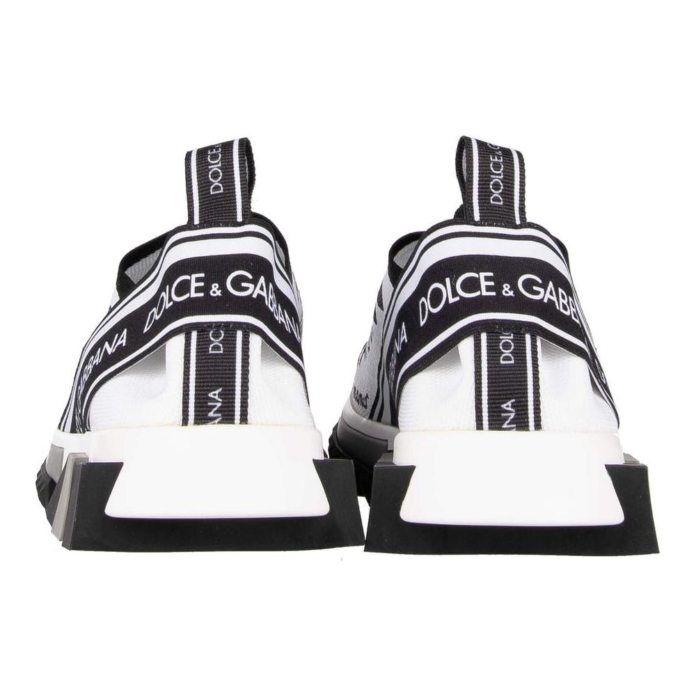Dolce & Gabbana elegant monochrome printed sneakers with script detailing and square-cut rubber sole, rear view