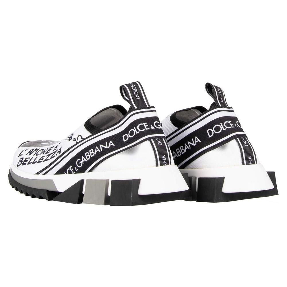 Dolce & Gabbana monochrome stretch sneakers with black and white print, featuring a square-cut rubber sole, designed for luxury sports chic.