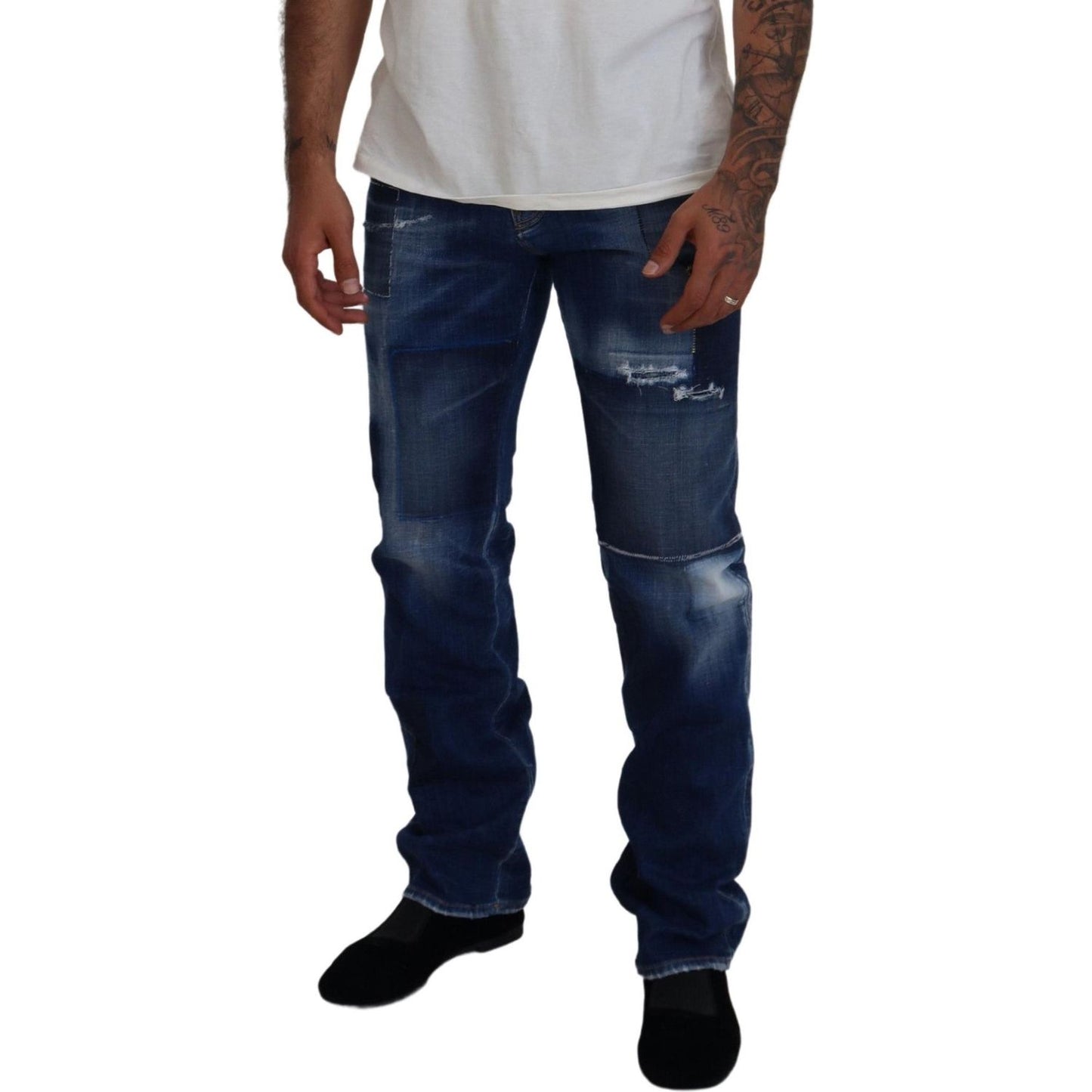 Dsquared² Blue Washed Patchwork Straight Fit Denim Jeans Dsquared² Gray