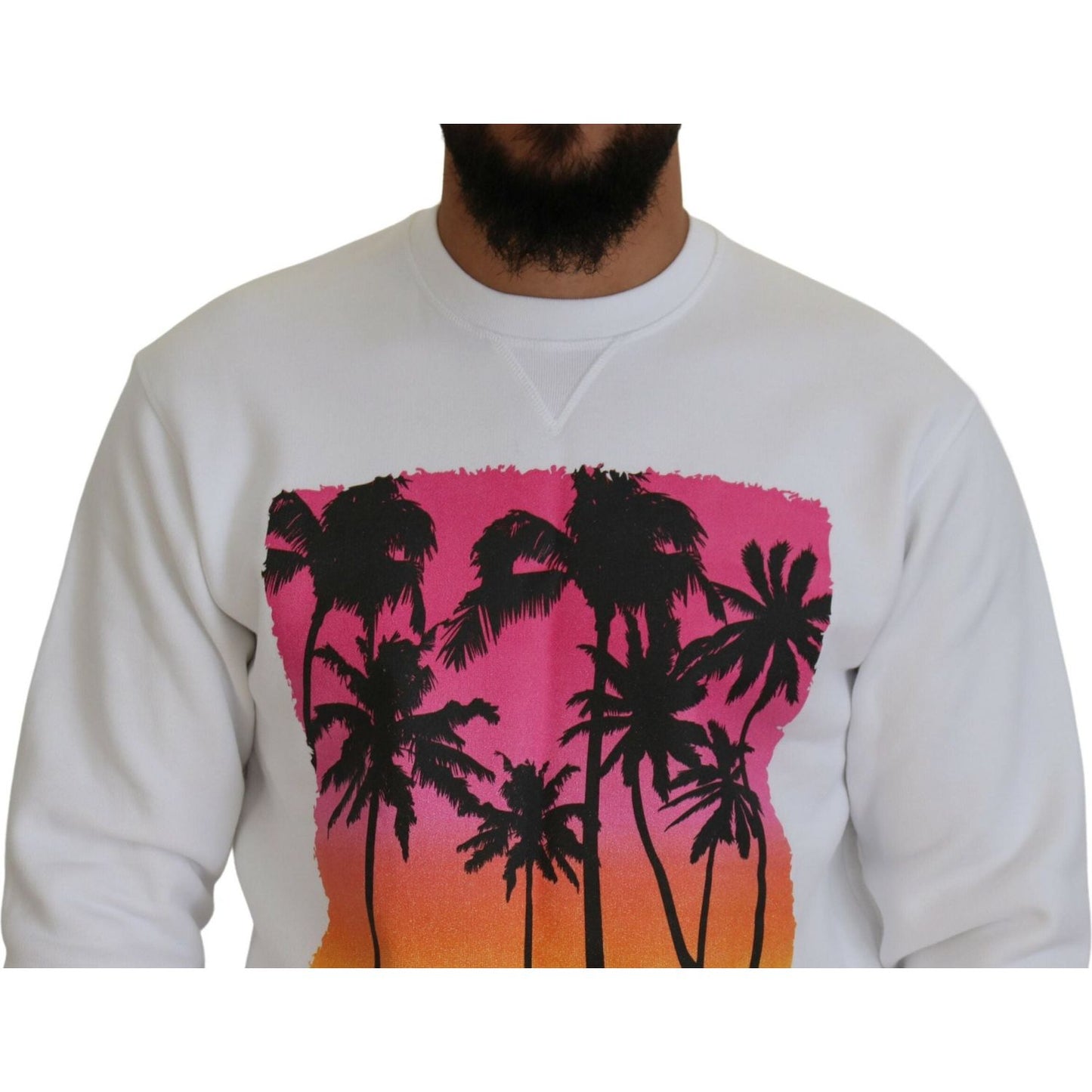 Dsquared² White Cotton Printed Long Sleeves Pullover Sweater Dsquared² Gray