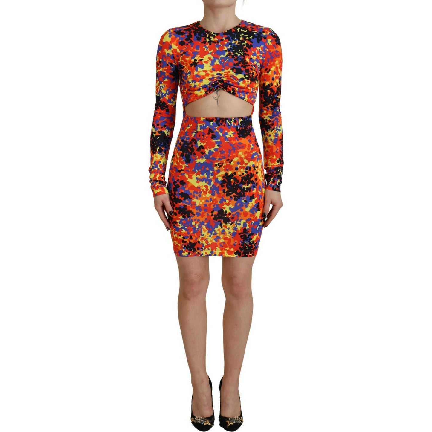 Dsquared² Multicolor Batik Open Belly Long Sleeves Dress Dsquared² Sienna