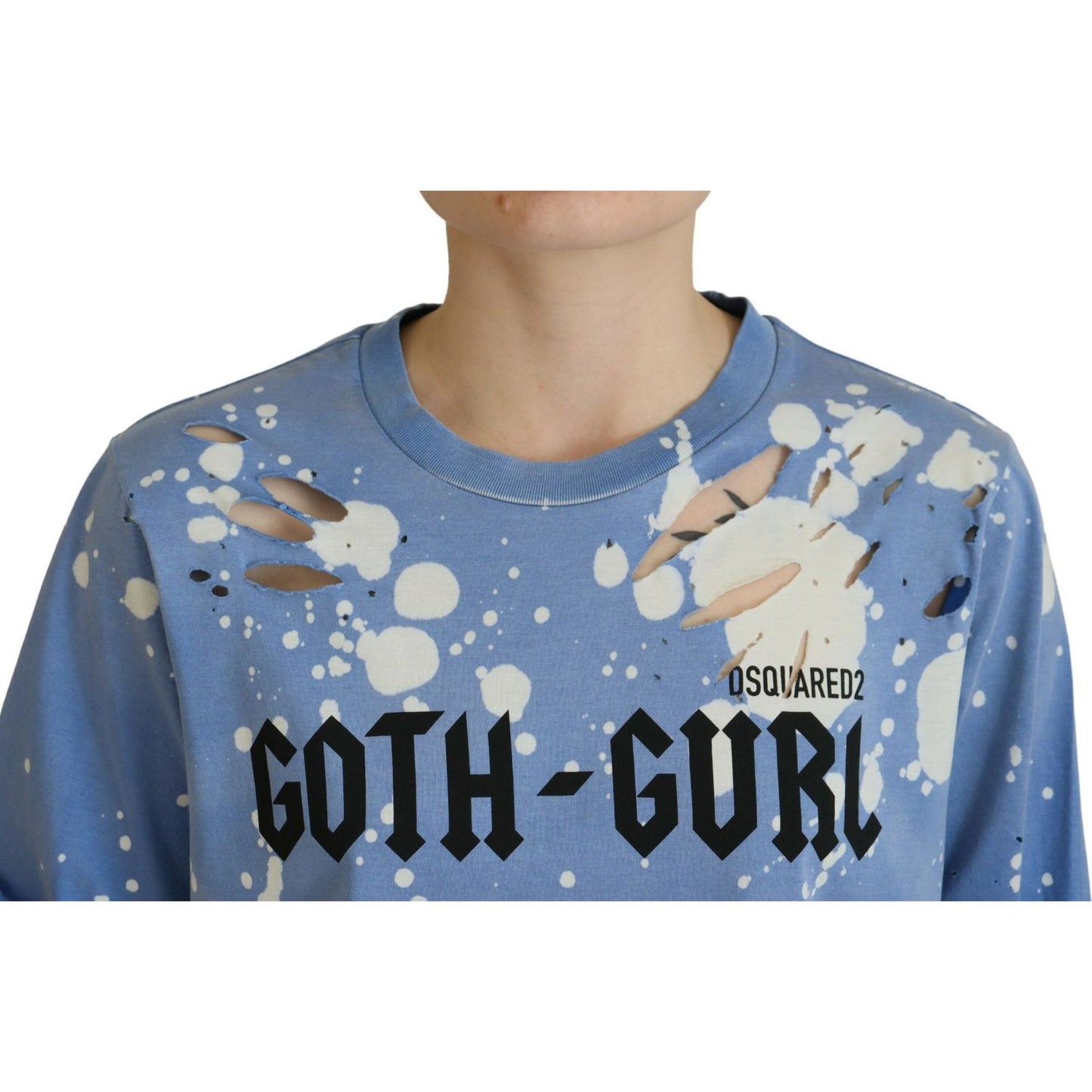 Dsquared² Blue Goth Gurl Print Black Lace Cotton Tee T-shirt Dsquared² Slate Gray